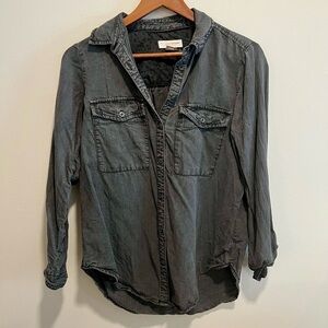 PILCRO - Anthropologie. Button up blouse.  Washed black denim. Size XS